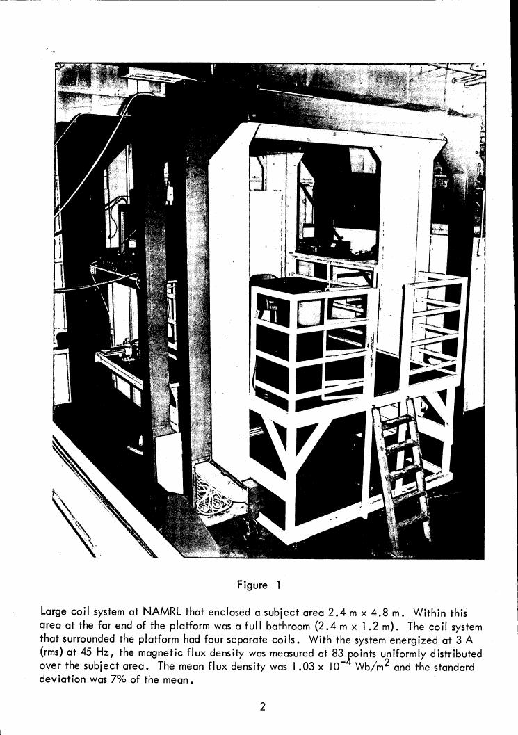 Figure 1 depicts a large coil system at NAMRL that encloses a subject area measuring 2.4 m x 4.8 m.