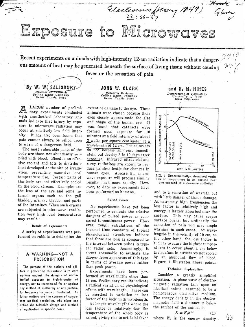 A graph showing experimentally determined variation of temperature in an excised beef eye exposed to microwave radiation.