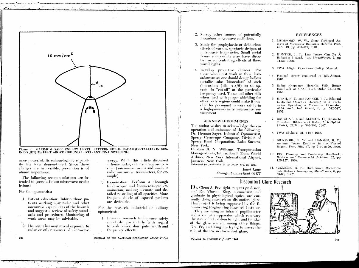 AI-described figure: Figure 4 illustrates the maximum safe energy level pattern for a BDR-1F radar antenna sweeping at 5/2 feet above ground level.