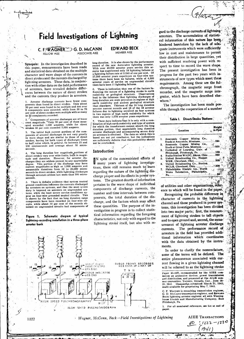 Schematic diagram of typical lightning-recording installation in a three-phase arrester bank