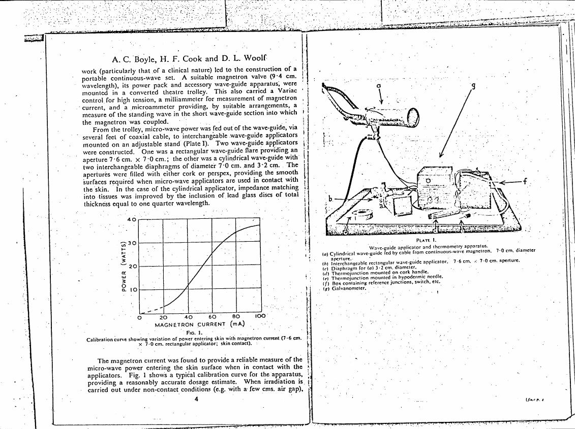 Figure 1. Calibration curve showing variation of power entering skin with magnetron current (7-6 cm × 7-0 cm, rectangular applicator; skin contact).