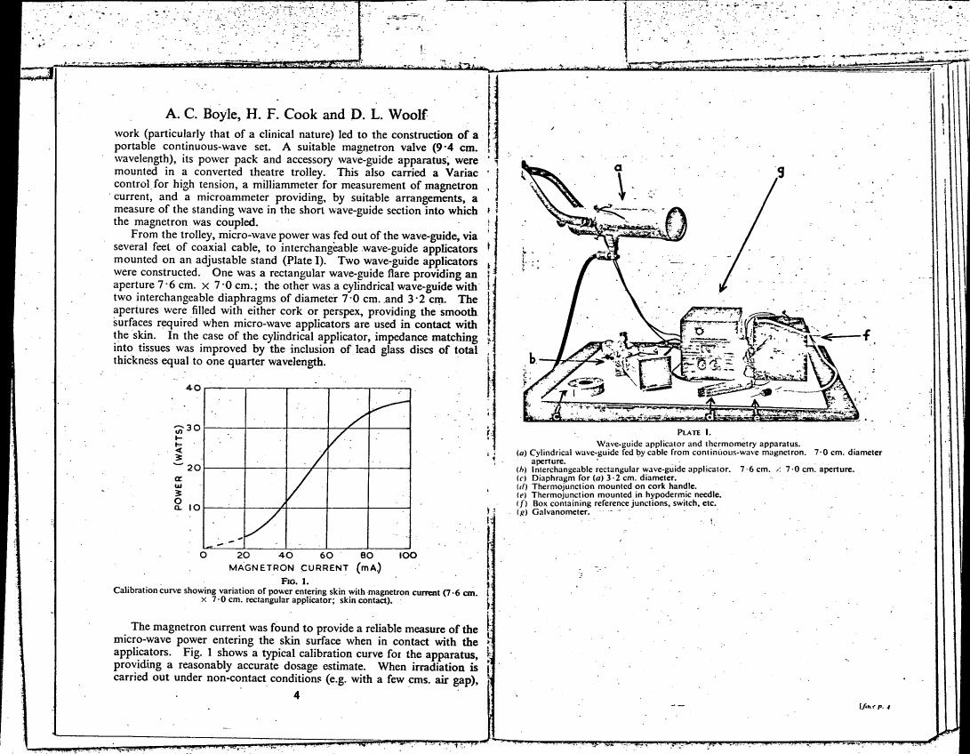 A calibration curve showing variation of power entering skin with magnetron current (7.6 cm x 7.0 cm rectangular applicator; skin contact).