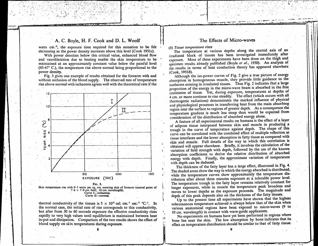 AI-described figure: The graph in Figure 3 illustrates skin temperature rise with varying exposure times for forearm skin under conditions of ischaemia and normal blood supply.
