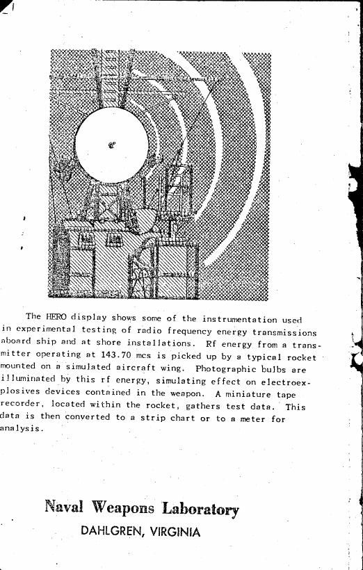 AI-described figure: The HERO display illustrates instrumentation used in testing radio frequency energy transmissions on board ships and at shore installations.
