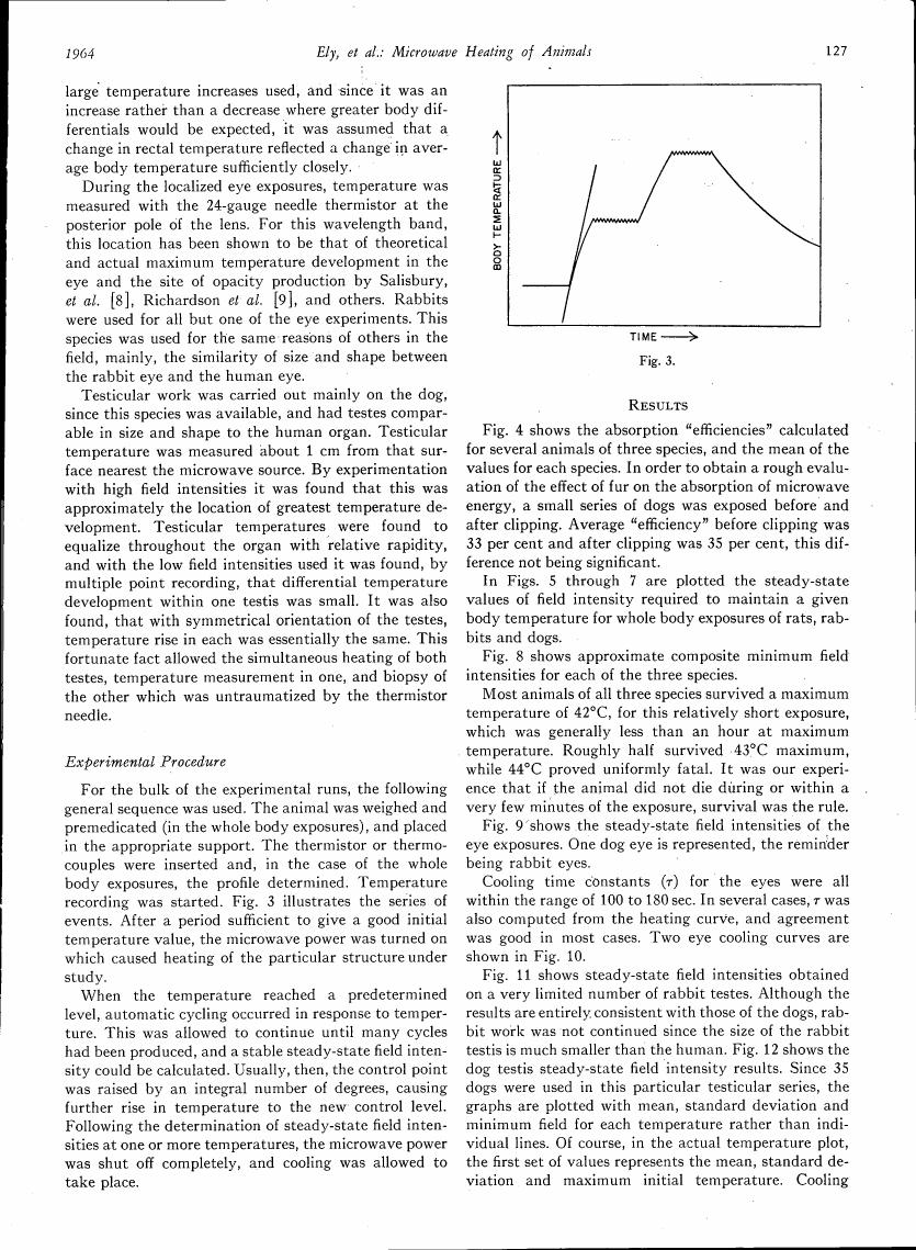 AI-described figure: Fig. 3 illustrates a graph showing body temperature over time during microwave heating experiments.