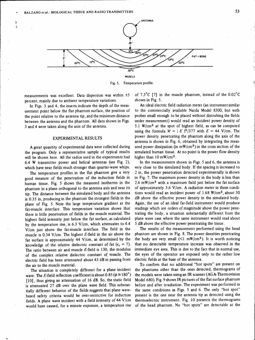 AI-described figure: Temperature profile in a phantom with muscle and fat layers, as shown in Fig. 5.