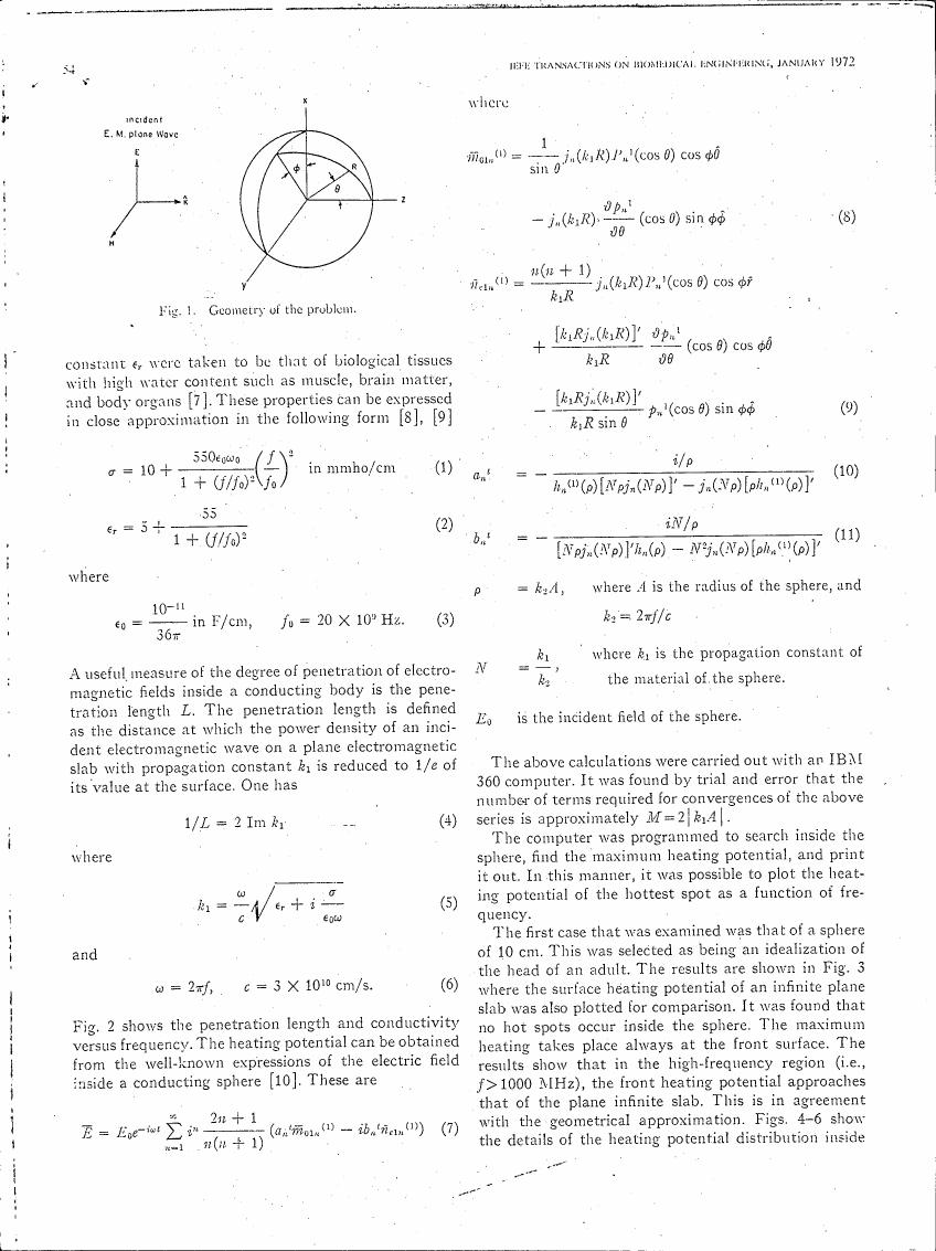 AI-described figure: Figure 1 illustrates the geometry of a problem involving an incident electromagnetic wave interacting with a sphere.