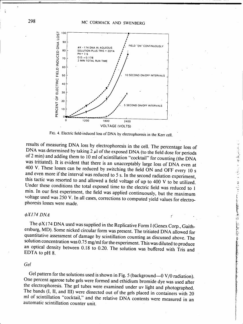 Fig. 4. Electric field-induced loss of DNA by electrophoresis in the Kerr cell.