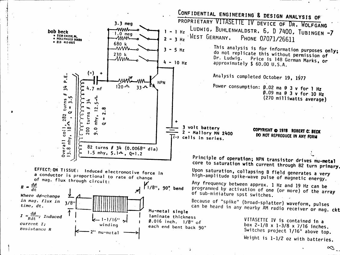 AI-described figure: A schematic diagram illustrating the circuit and components of a Vitasette IV device.
