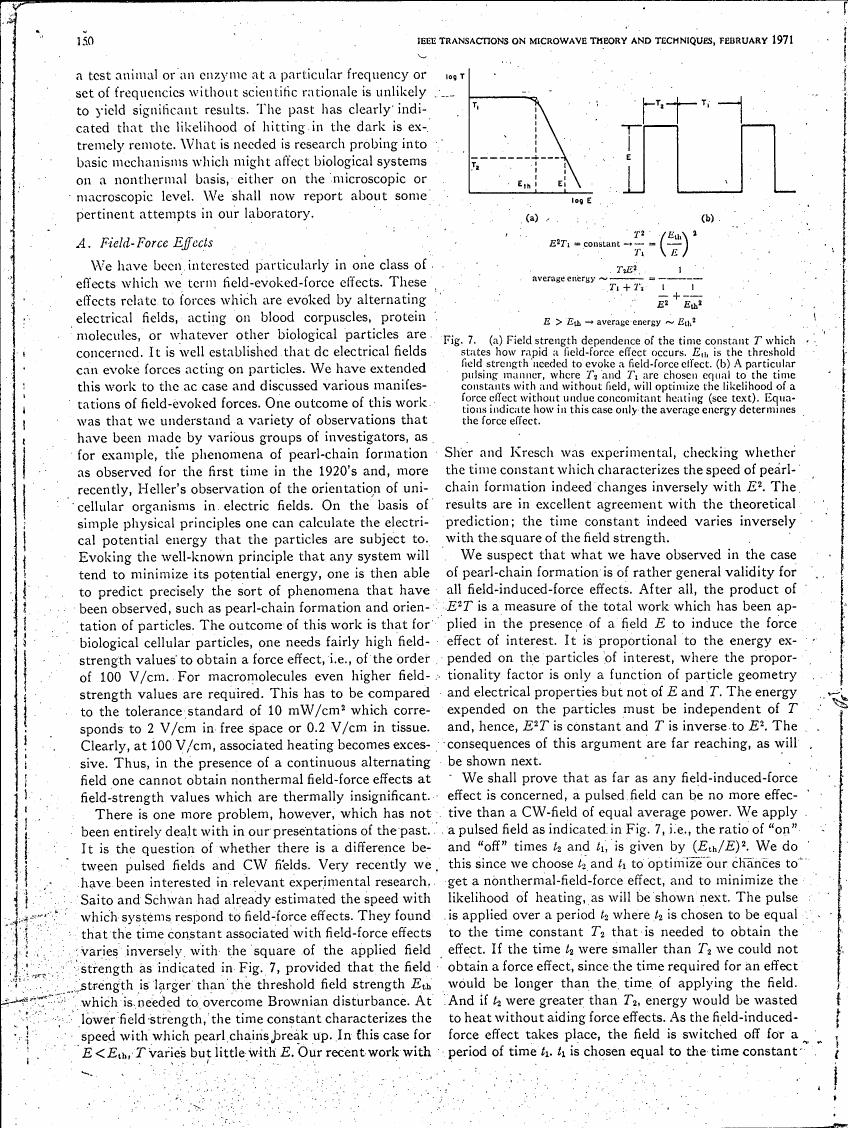 AI-described figure: Figure 7 illustrates the relationship between field strength and time constant T for a force effect in biological systems.