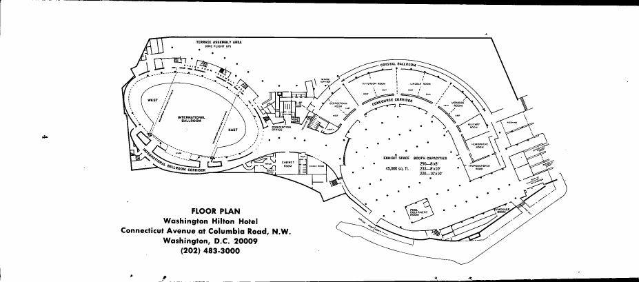 AI-described figure: Floor plan of the Washington Hilton Hotel showing various rooms and spaces.