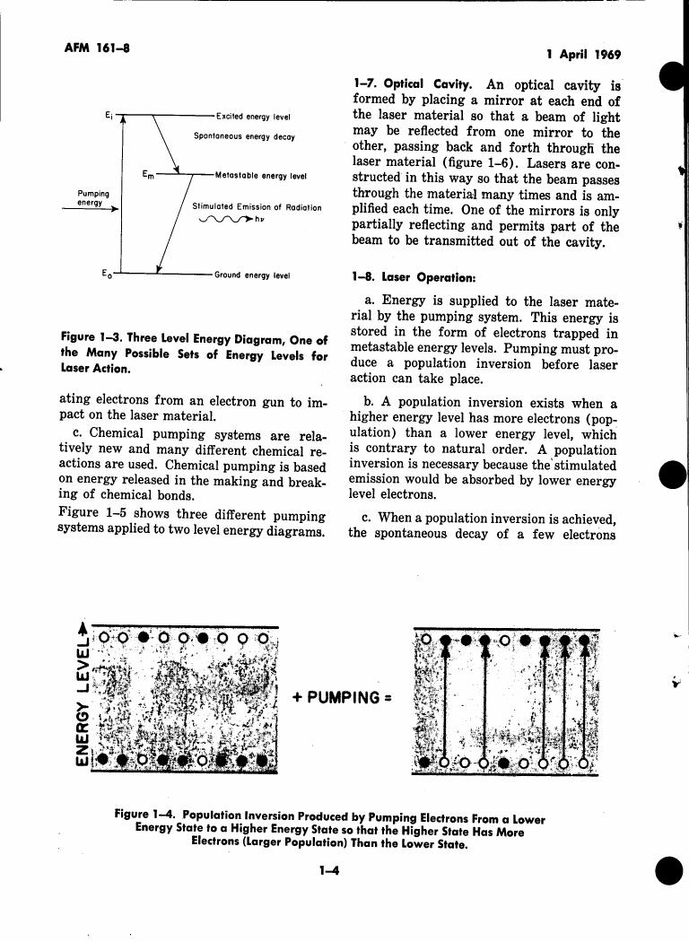 Figure 1-3. Three Level Energy Diagram, One of the Many Possible Sets of Energy Levels for Laser Action.