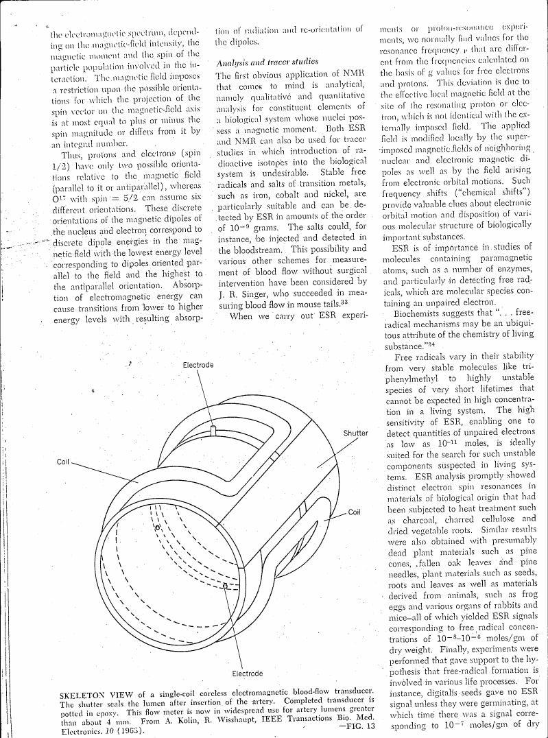 AI-described figure: Skeleton view of a single-coil coreless electromagnetic blood-flow transducer.