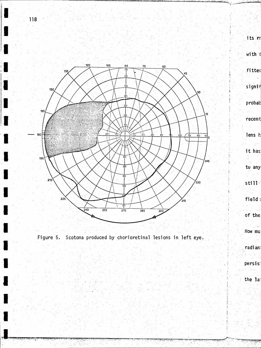 Figure 5. Scotoma produced by chorioretinal lesions in left eye.
