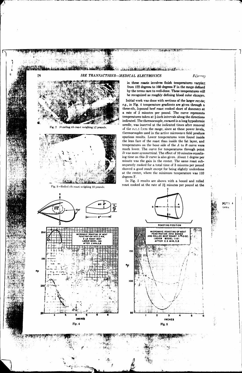AI-described figure: Fig. 4 illustrates temperature gradients through a standing rib roast weighing 22 pounds.