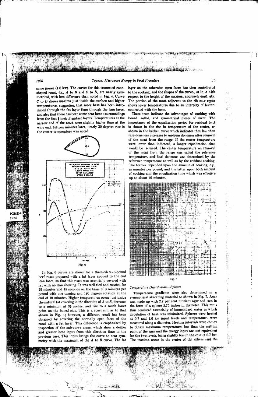 AI-described figure: Figure 6 illustrates microwave heating penetration into a three-rib beef roast with fat layer applied to lean faces.