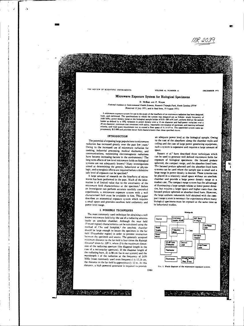 AI-described figure: Block diagram of a microwave exposure system for biological specimens.