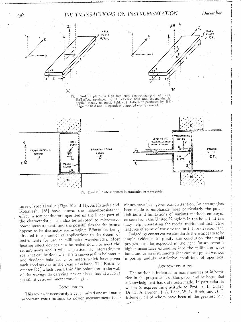 AI-described figure: Figures showing Hall plates in high frequency electromagnetic fields and their mounting in a transmitting waveguide.