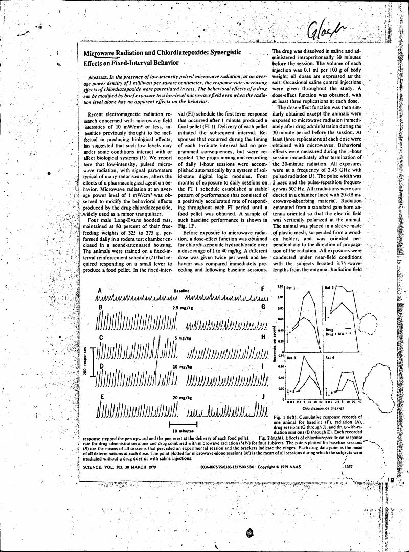 AI-described figure: Figure 1 (left) displays cumulative response records for baseline and drug administration sessions in rats.