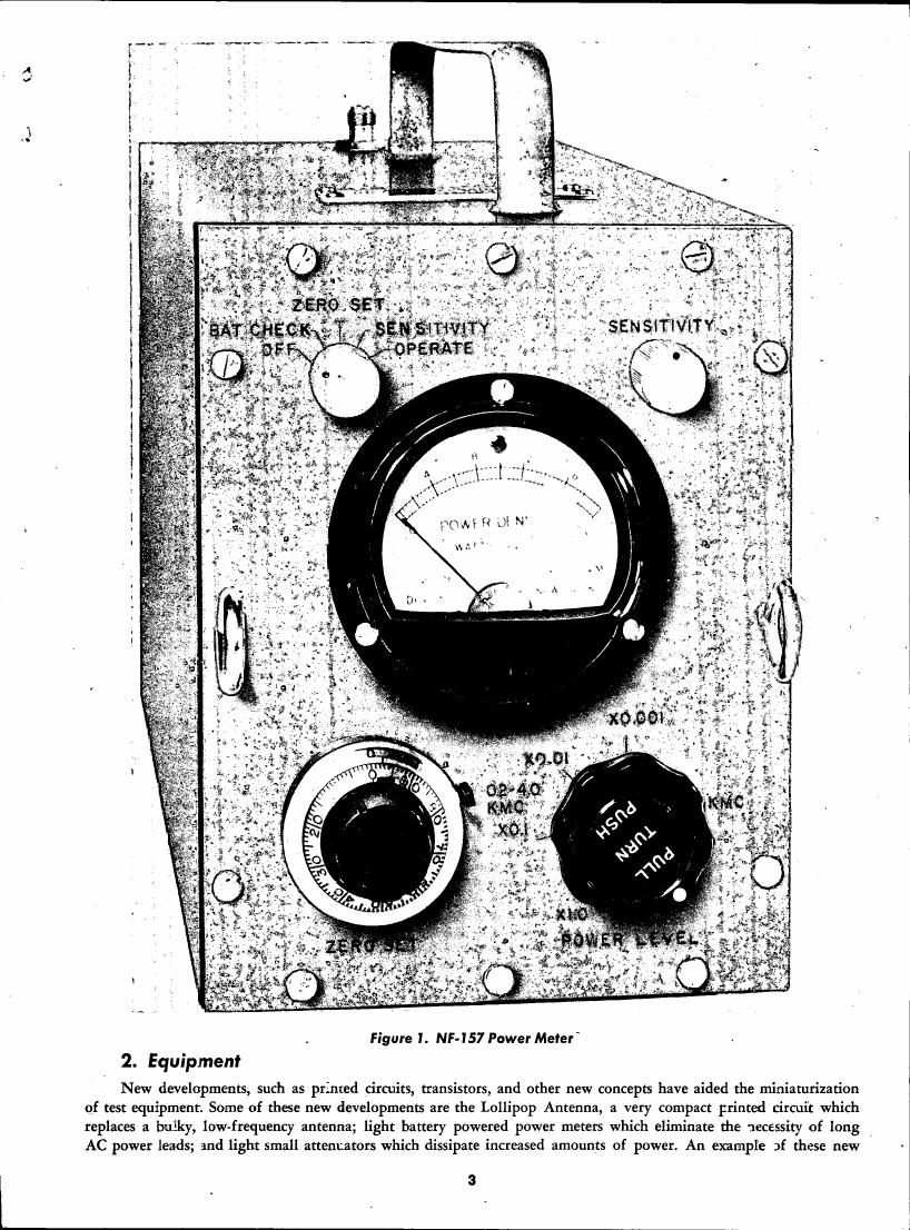 AI-described figure: Figure 1. NF-157 Power Meter showing a detailed view of an electronic device with various controls and a dial gauge.