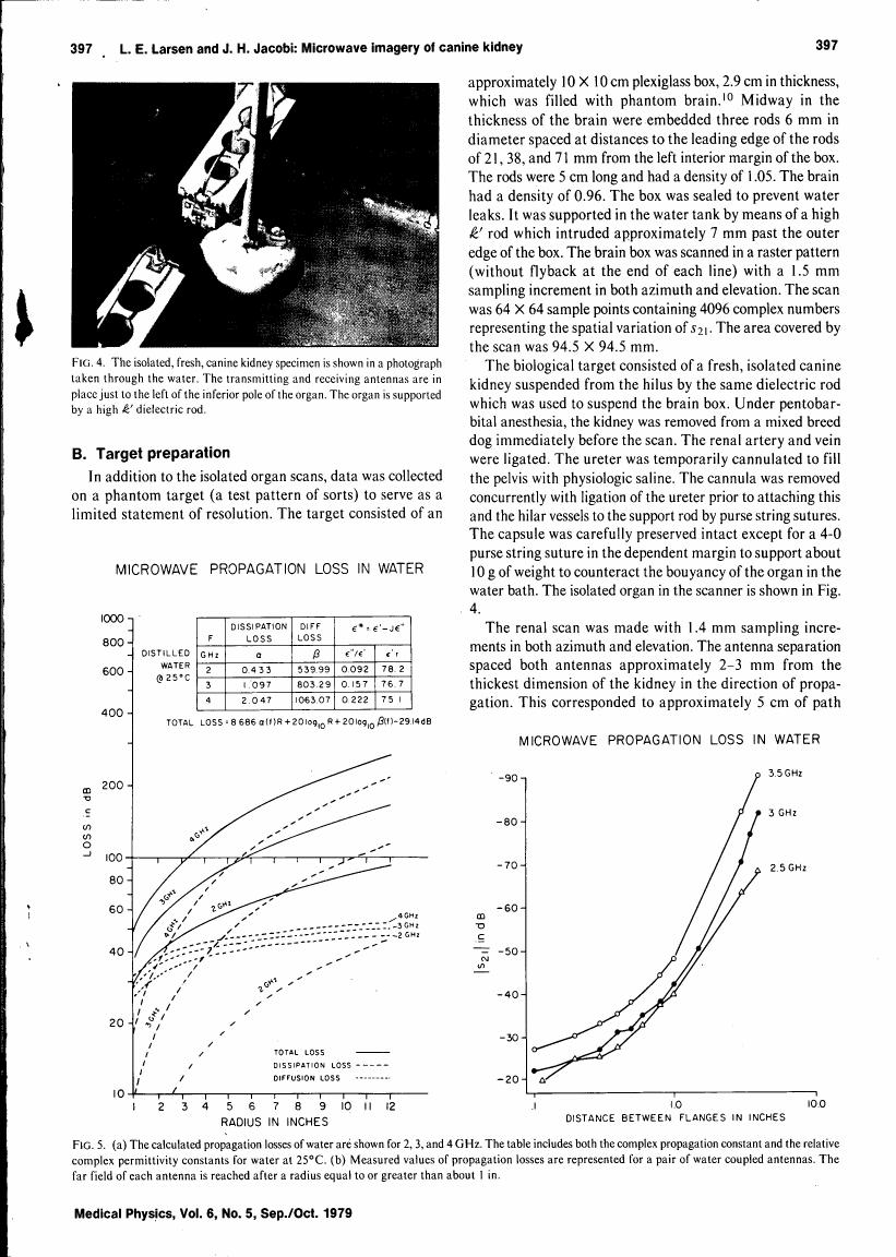 AI-described figure: Figure 5 illustrates calculated microwave propagation losses in water at frequencies of 2 GHz, 3 GHz, and 4 GHz.