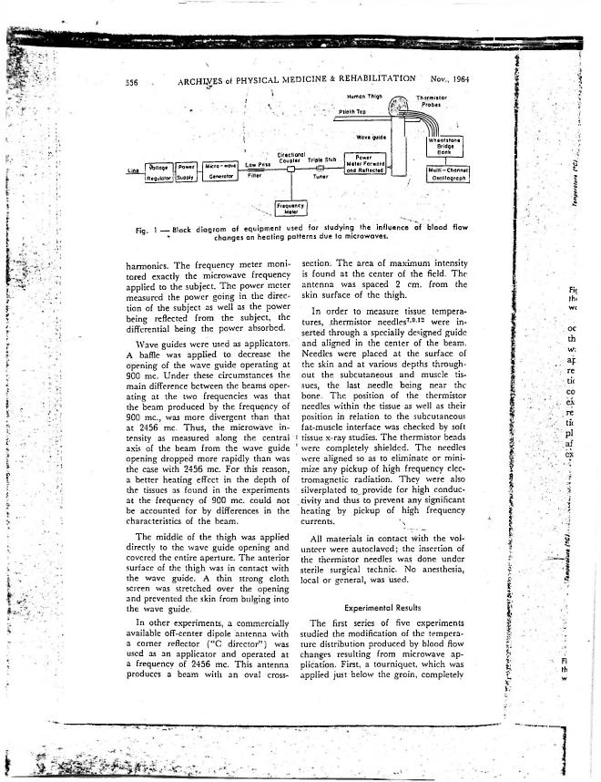 Block diagram of equipment used for studying the influence of blood flow changes on heating patterns due to microwaves.