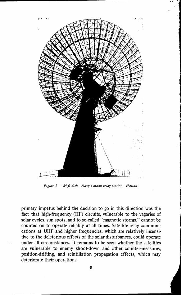 AI-described figure: Figure 2 - A large satellite dish labeled as Navy's moon relay station in Hawaii.
