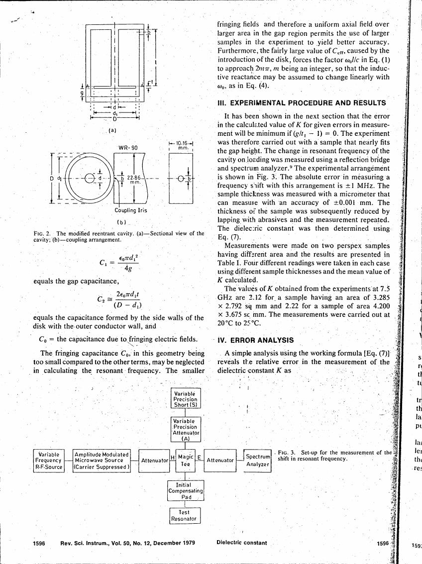 AI-described figure: Figure 2 illustrates a modified reentrant cavity with sectional and coupling arrangement views.