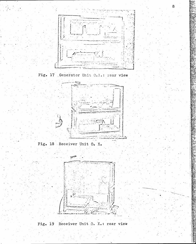 AI-described figure: Figures showing rear views of a Generator Unit O.X. and two Receiver Units O.X.