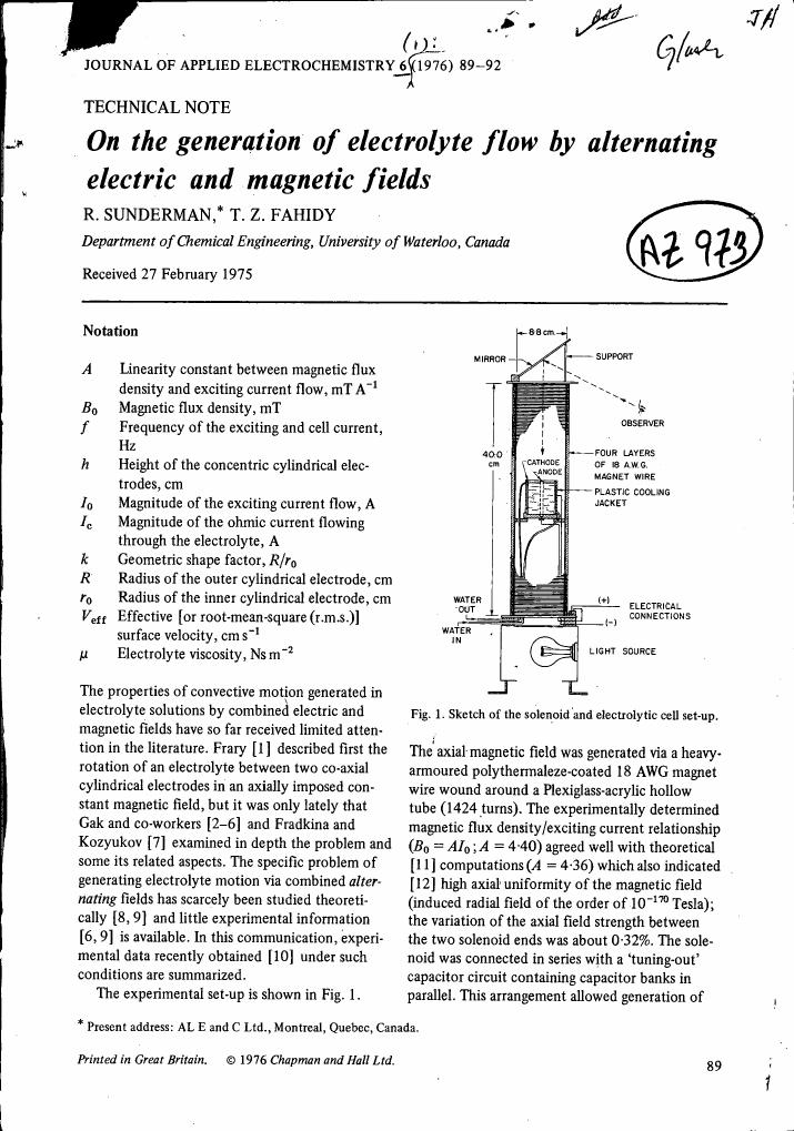 Fig. 1 Sketch of the solenoid and electrolytic cell set-up.