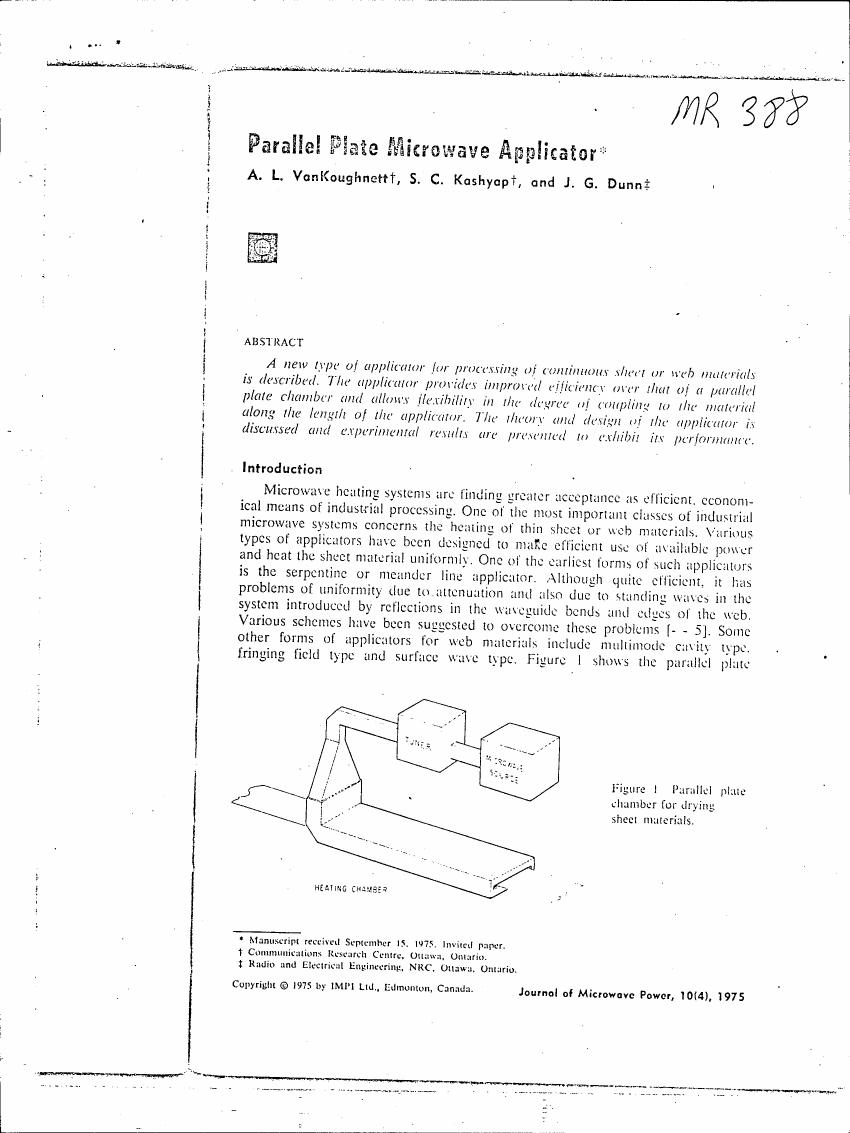 Figure 1 illustrates a parallel plate chamber for drying sheet materials.