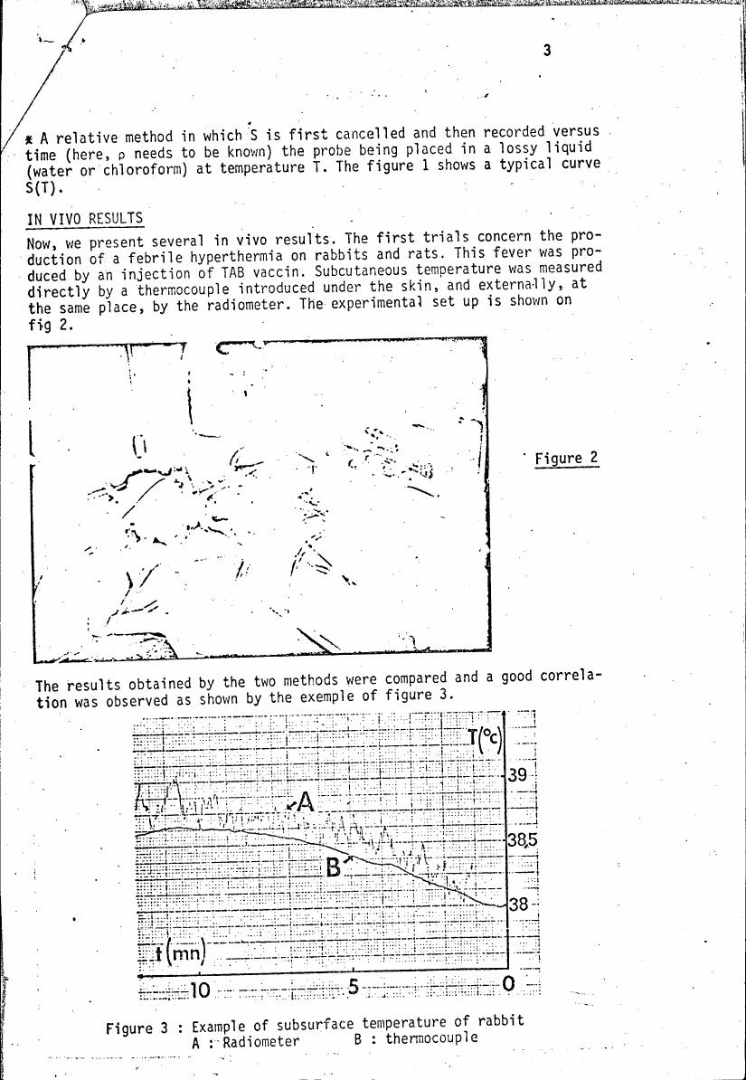 AI-described figure: Figure 3: Example of subsurface temperature of rabbit showing comparison between radiometer and thermocouple measurements.