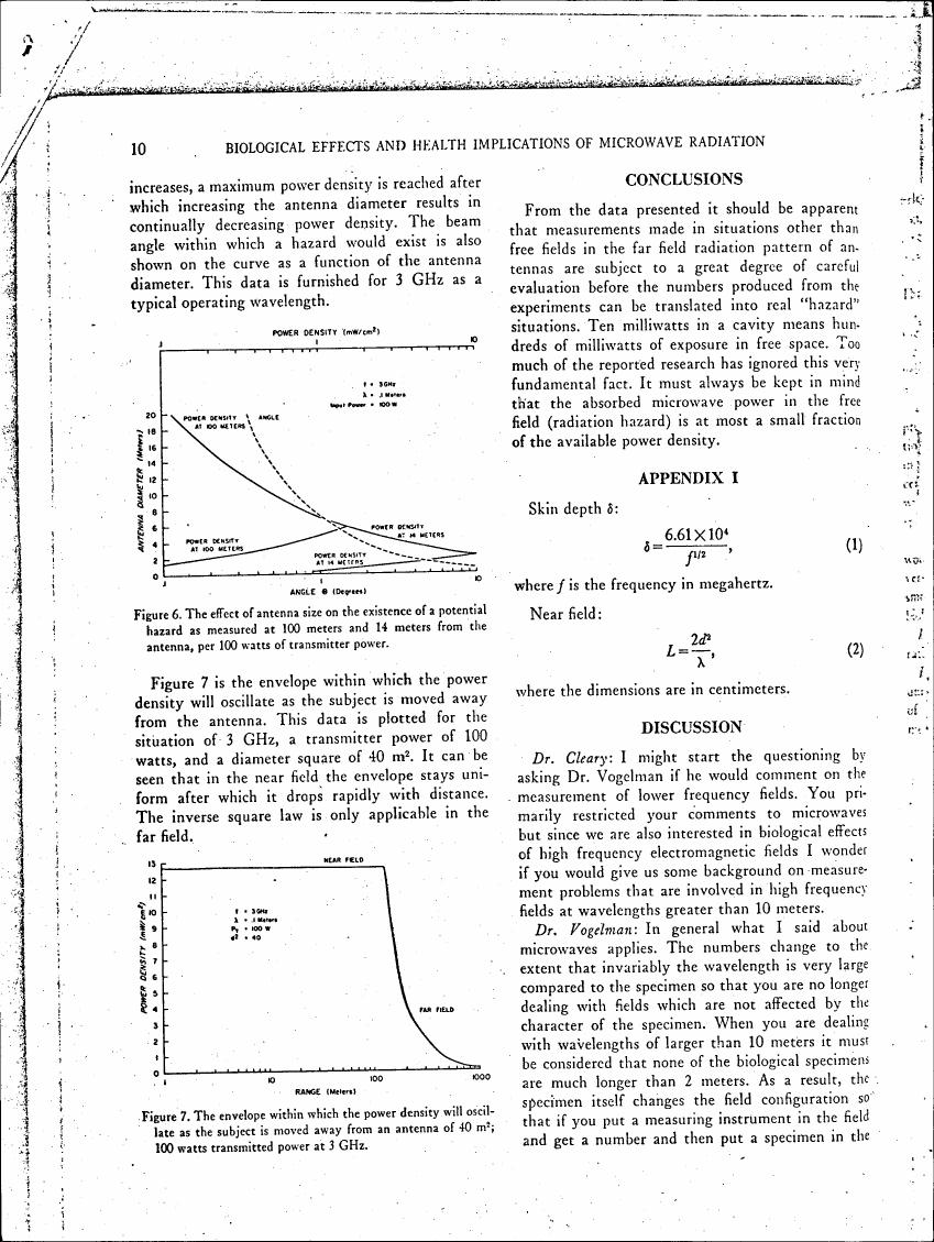 AI-described figure: Figure 6 illustrates how antenna size affects power density at different distances from an antenna.