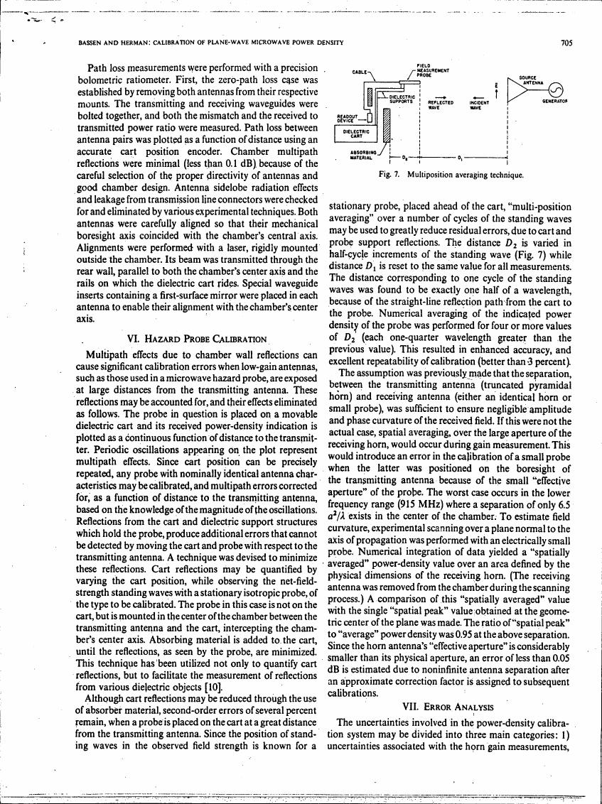 AI-described figure: Figure 7 illustrates a multiposition averaging technique used in microwave power density calibration.