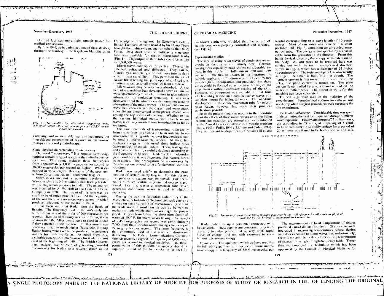 AI-described figure: The radio-frequency spectrum showing particularly the radio-frequencies allocated to physical medicine by the Federal Communications Commission.