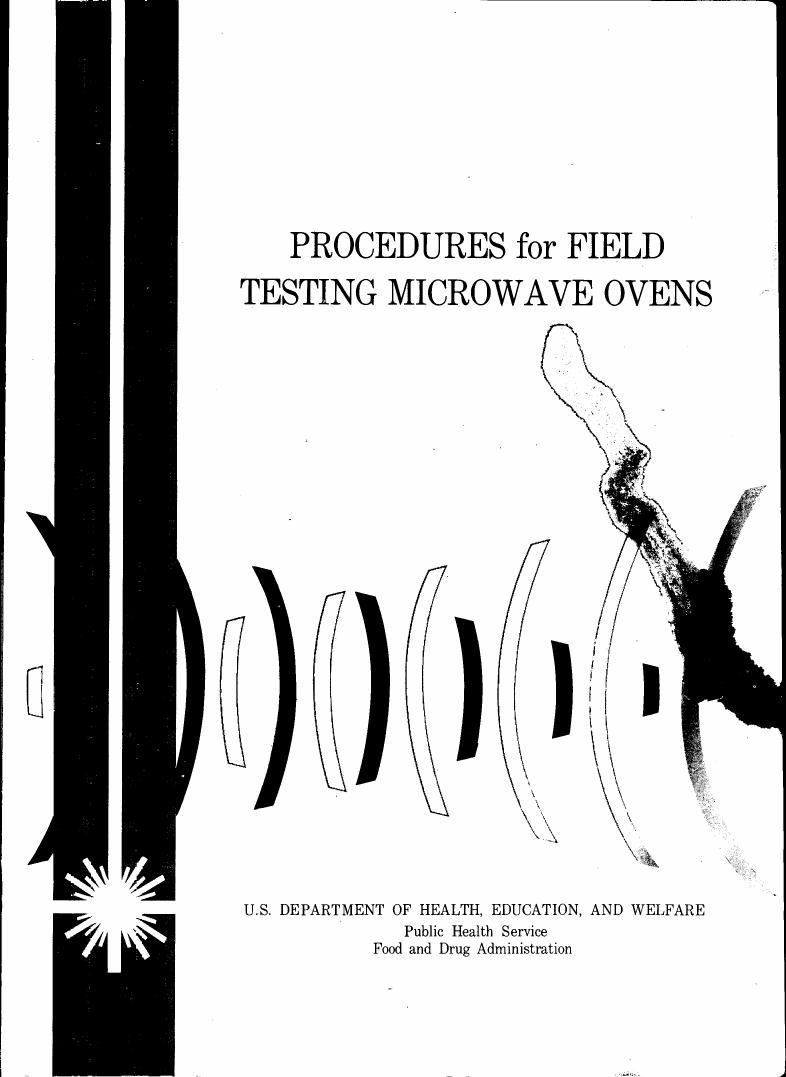 AI-described figure: The diagram illustrates procedures for field testing microwave ovens with a series of curved lines representing microwave waves.