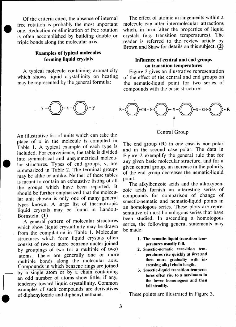 AI-described figure: Illustrative representation of the effect of central and end groups on transition temperatures for two series of compounds with a basic structure.