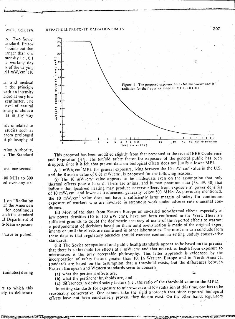 Figure 1 displays proposed exposure limits for microwave and RF radiation across a frequency range from 10 MHz to 300 GHz.