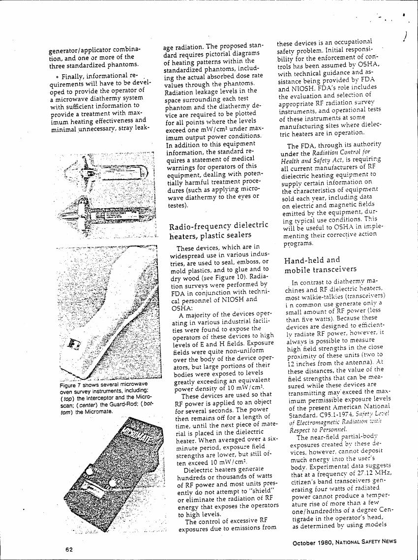 AI-described figure: Figure 7 illustrates several microwave oven survey instruments including the Interceptor and Microscan.