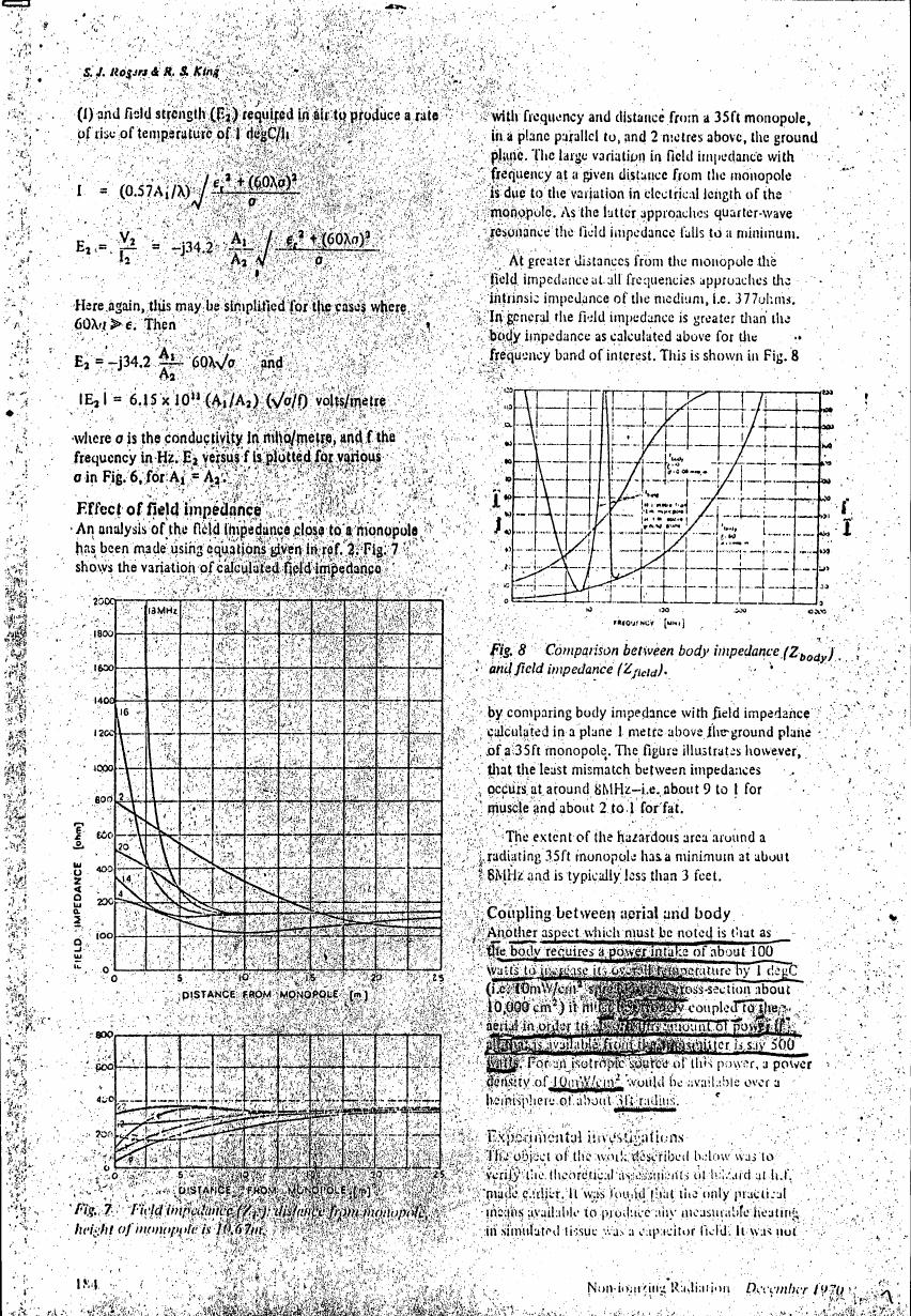 AI-described figure: Figure 7: Field Impedance (Z_field) distance from monopole; height of monopole is 10.6 m.