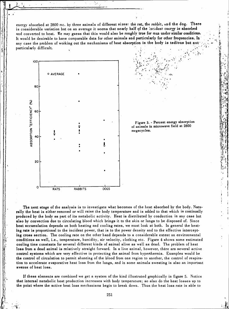 Figure 3. - Percent energy absorption of animals in microwave field at 2800 megacycles.