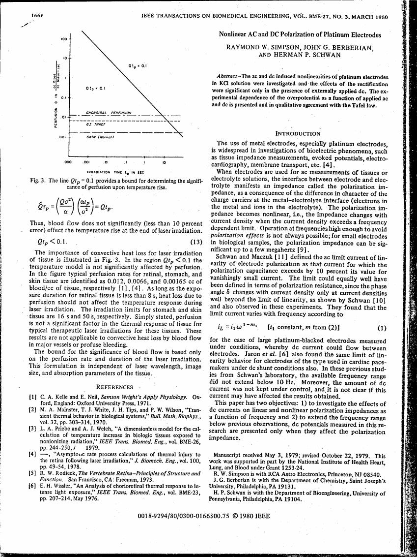Figure 3 illustrates a line representing Qtp = 0.1 as a boundary for determining the significance of perfusion upon temperature rise.