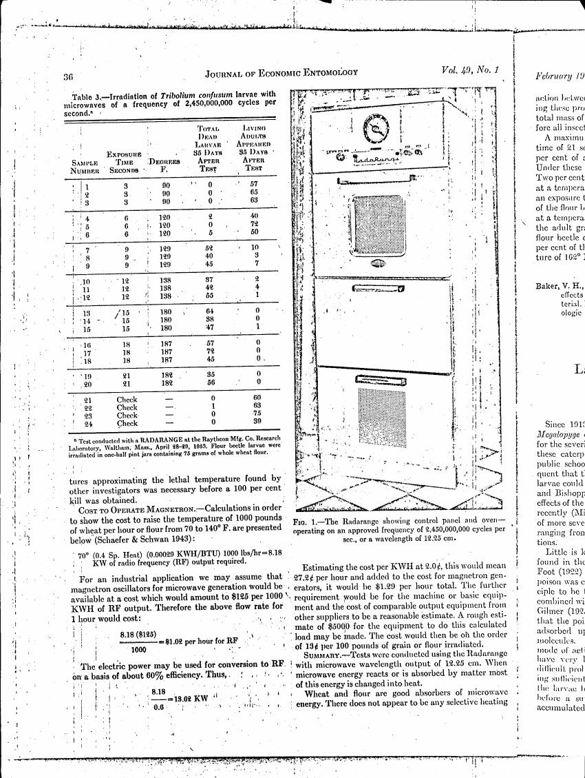 Fig. 1 depicts a diagram showing the Radarange with its control panel and oven operating on microwave frequency.