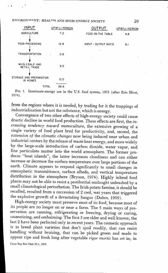 AI-described figure: Figure 1 illustrates inanimate-energy use in the U.S. food system for the year 1973.