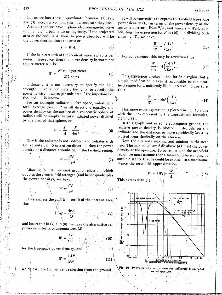 Figure 10 - Power density vs distance for uniformly illuminated round aperture.