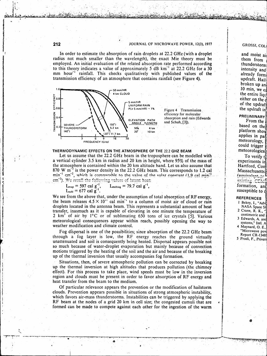 Transmission efficiency for molecular absorption and rain (Edwards and Schuh, [3]).