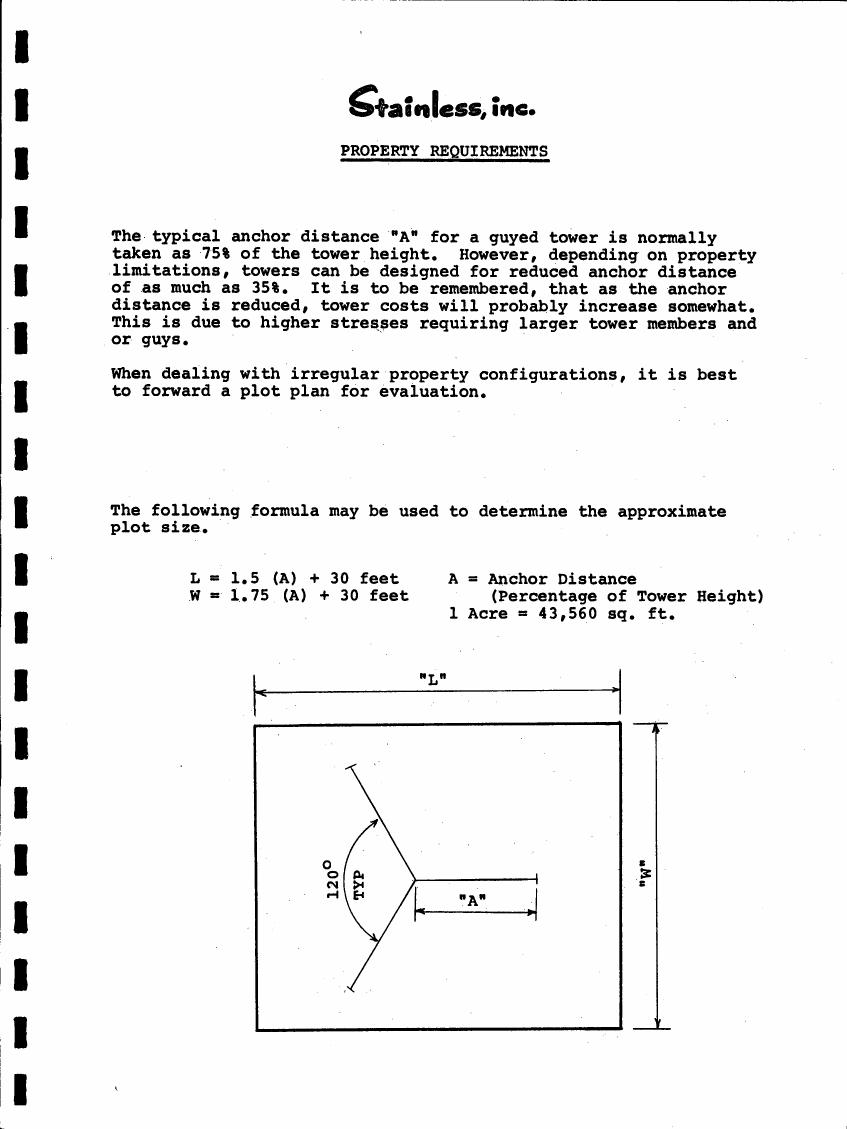 AI-described figure: A diagram illustrating a guyed tower with dimensions labeled as 'L' and 'W', along with an angle of 120 degrees.