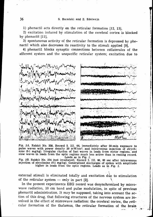 AI-described figure: Electroencephalogram (EEG) recordings from a rabbit showing effects of phenactil on brain activity.
