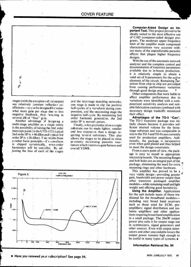 AI-described figure: Figure 3. VSWR vs Frequency for UTO-152 and INPLT VSWR