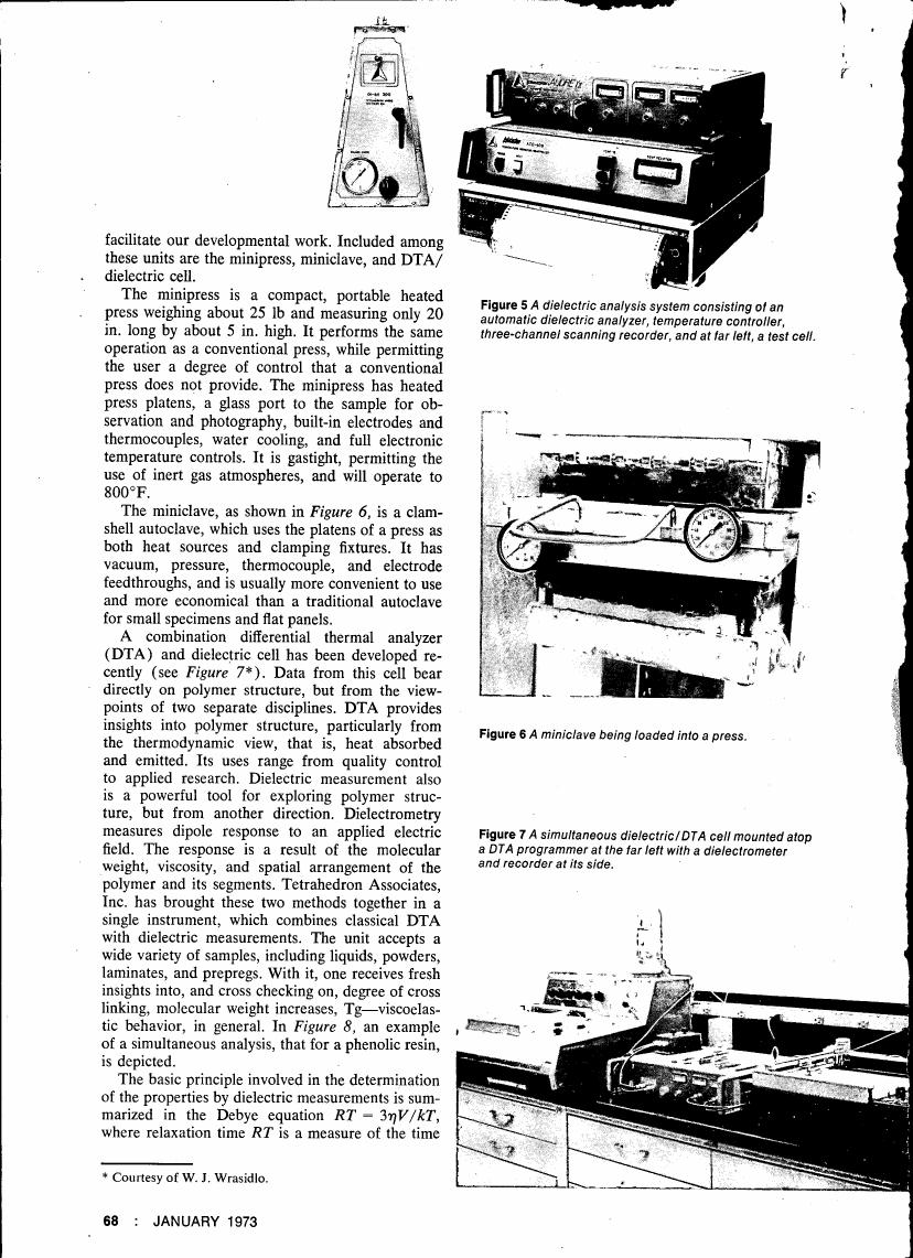 Figure 5: A dielectric analysis system consisting of an automatic dielectric analyzer, temperature controller, three-channel scanning recorder, and at far left, a test cell.
